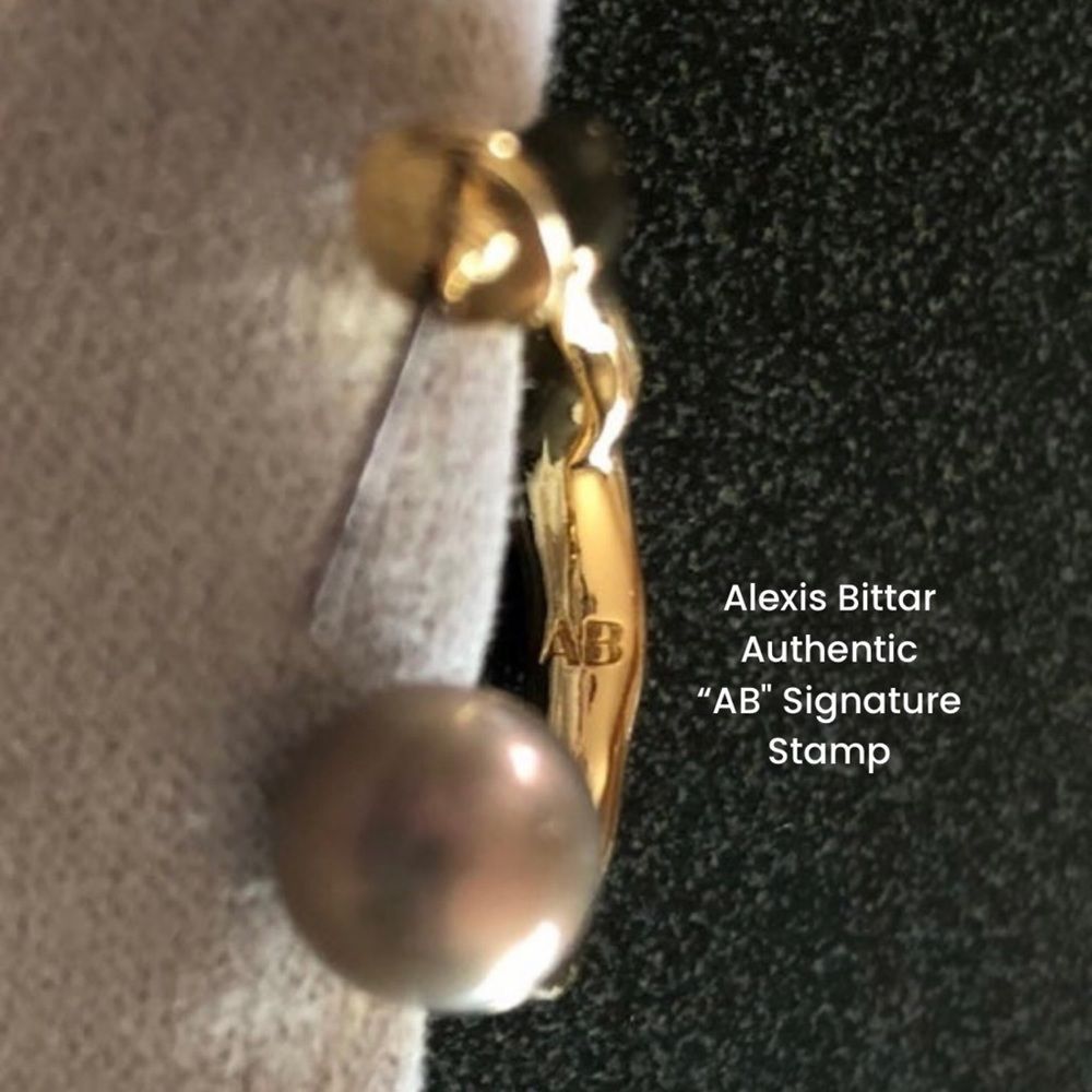 ALEXIS BITTAR Pearl Capped Twisted Gold Open Hoop Post Earrings - MSRP $195 - Picture 7 of 14